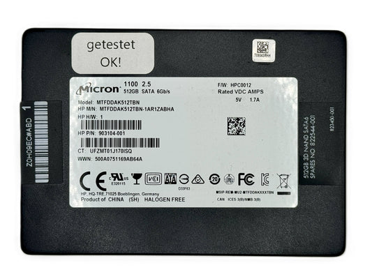 Micron 512 GB SSD MTFDDAK512TBN-1AR1ZABHA, 3D-NAND TLC, SATA III 6Gbs HP 903104