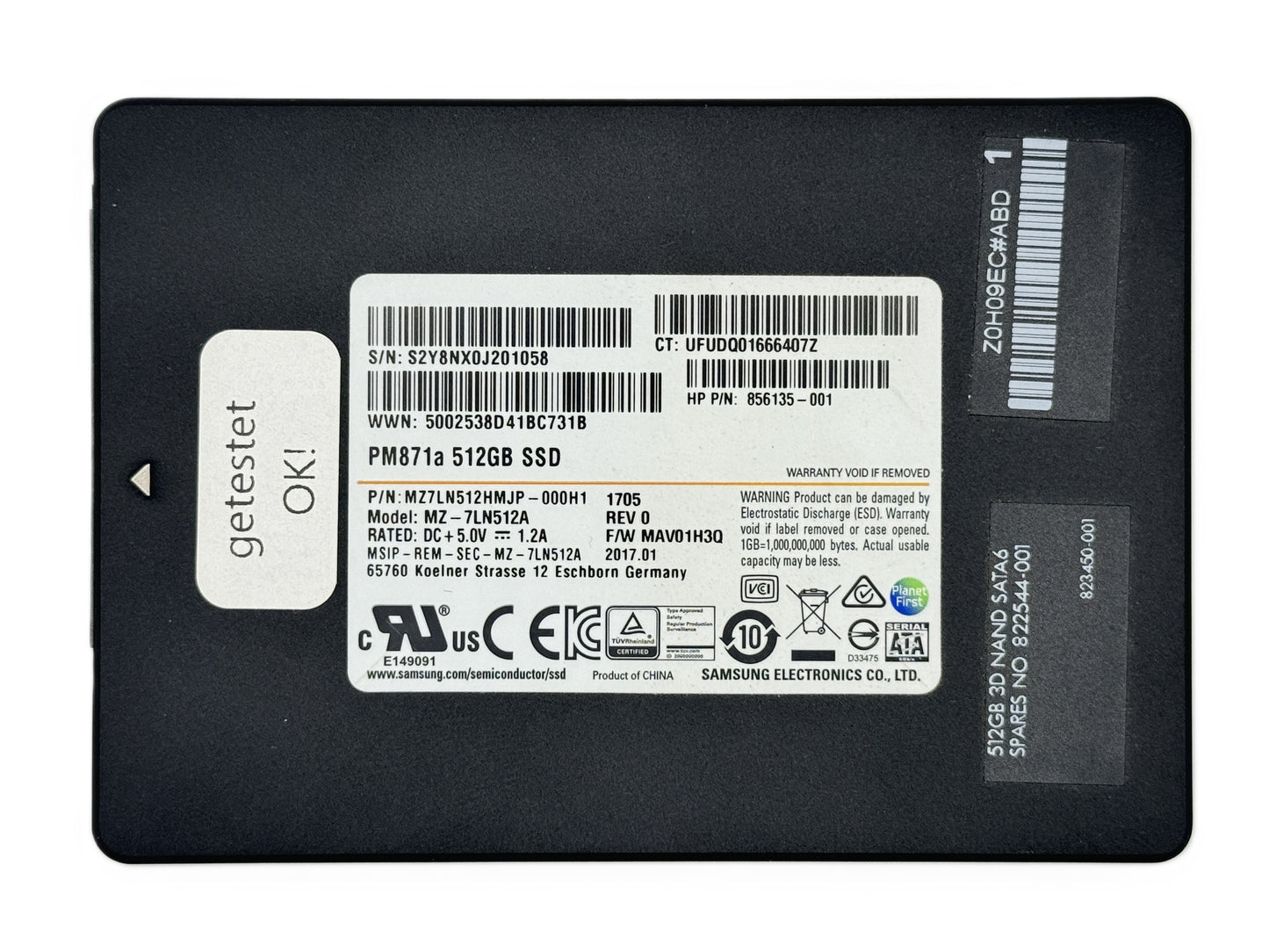 SAMSUNG SSD PM871A 512GB SSD 2,5 SATA 6GBs HP 856135-001 823450-001